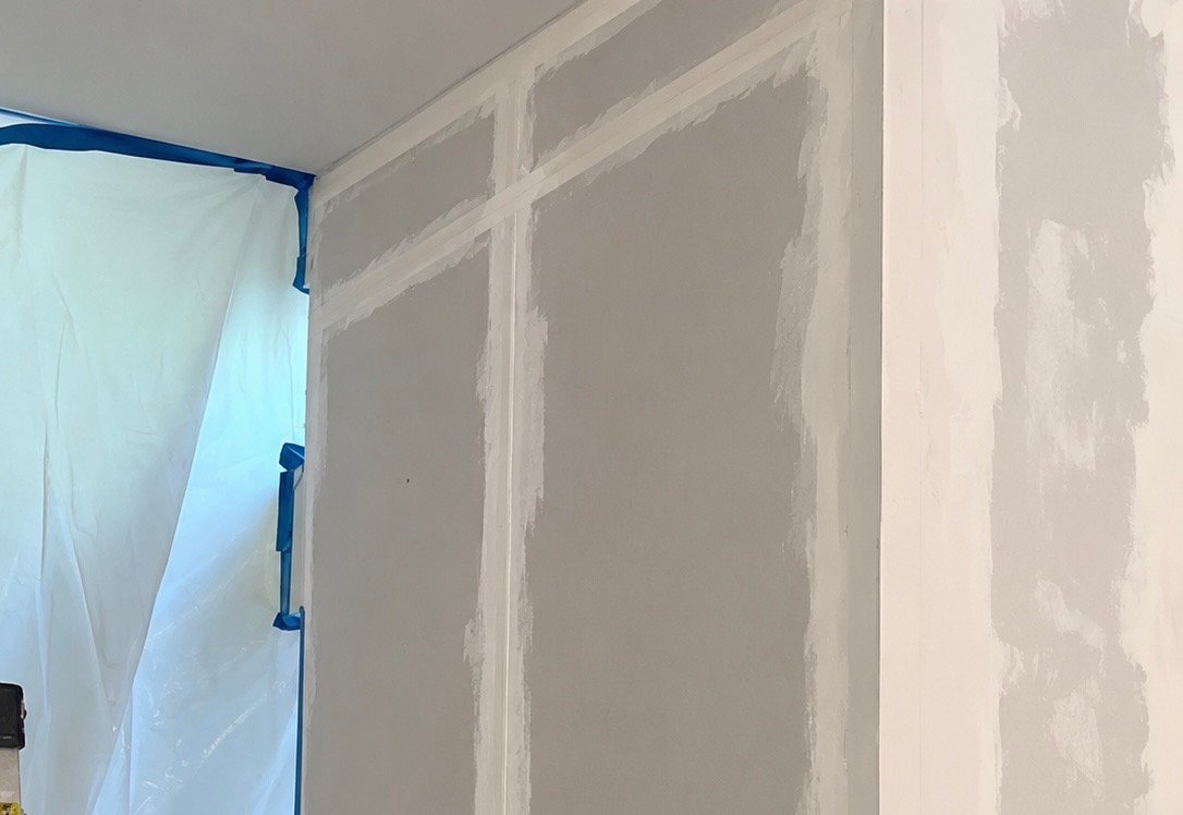 Drywall repair work in progress