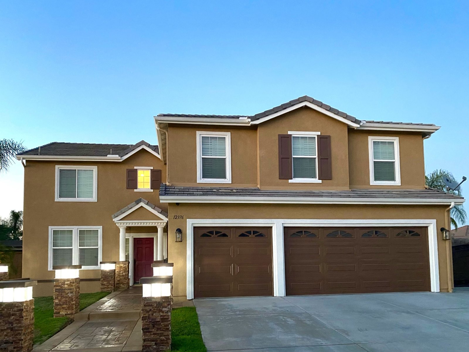 Freshly painted two- story home exterior
